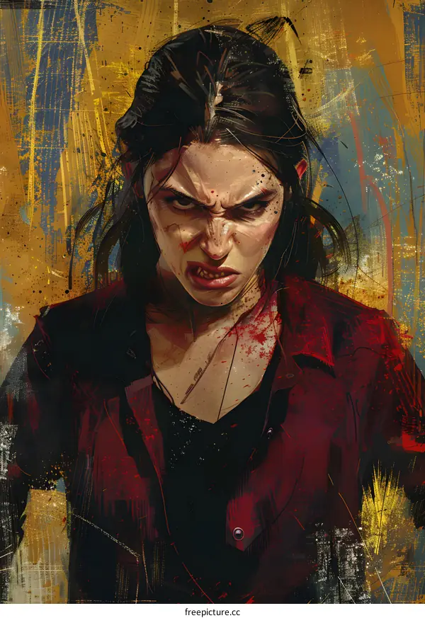 Portrait of a woman with blood on her face