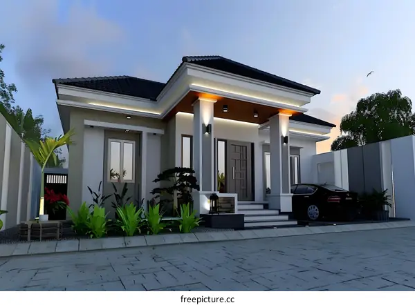 Modern House Design with White Walls and Black Roof