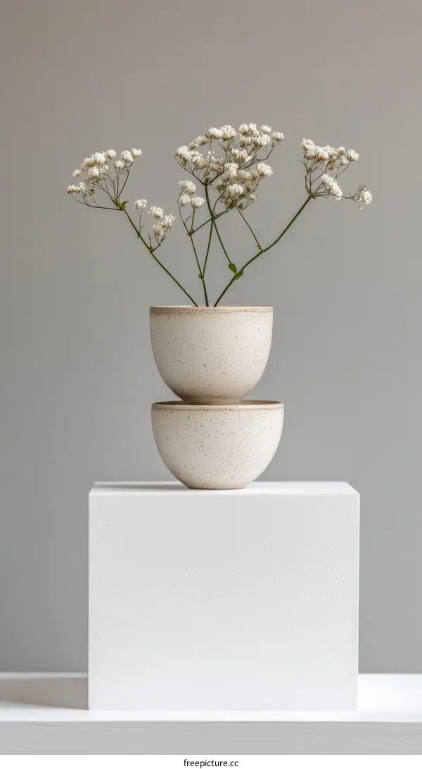 Elegant Arrangement of Flowers and Bowls