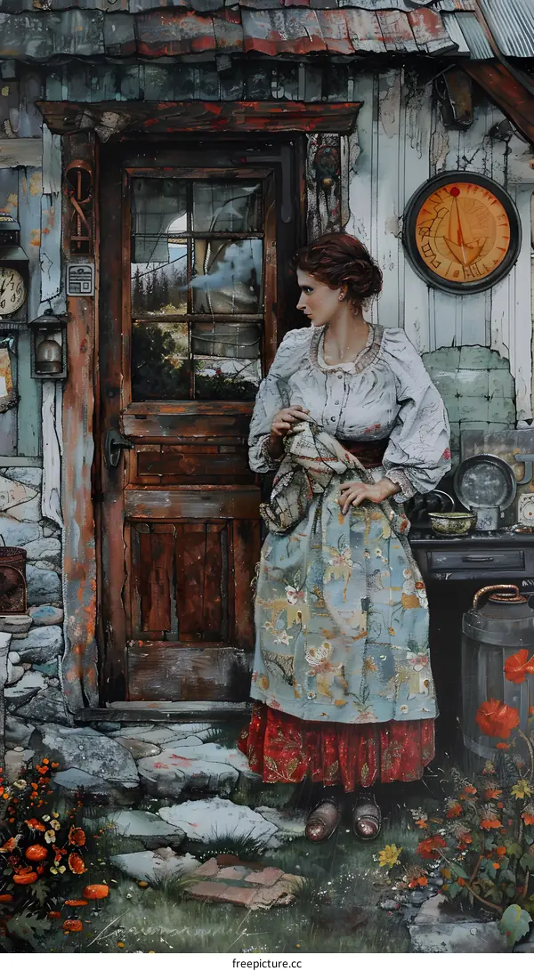 A woman standing in front of a door