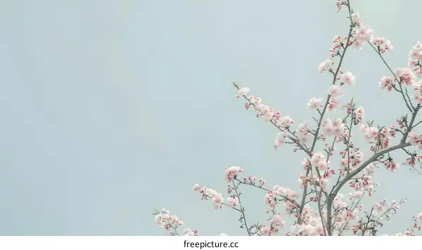 Pink Cherry Blossoms Against A Blue Sky
