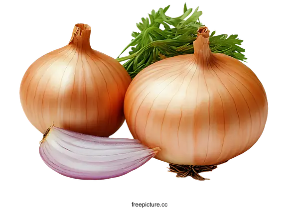 [Transparent Background PNG]Fresh Organic Onions and Onion Slice