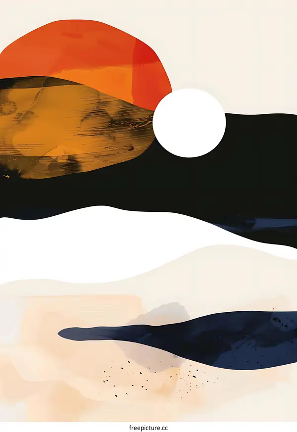 Abstract Watercolor Art Minimalist Sunset Painting