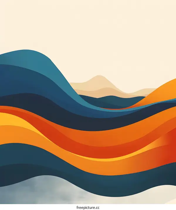 Abstract Art With Blue And Orange Waves