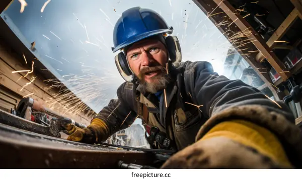 Welding sparks from a worker's perspective
