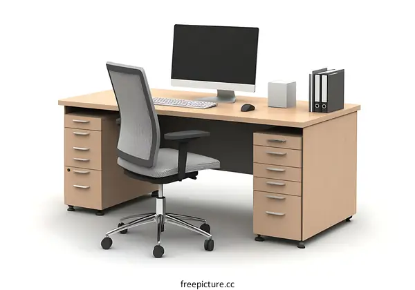 Modern Office Desk with Computer and Chair