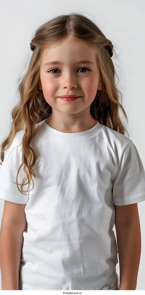 portrait of a cute little girl in a white t-shirt