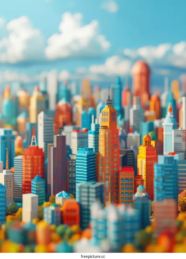 Colorful Miniature Cityscape with Blue Sky