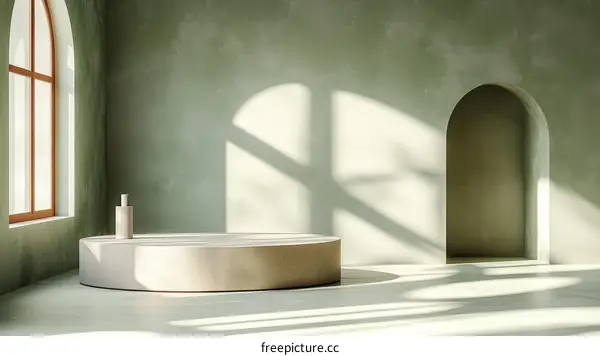 Empty Sage Green Room with Podium