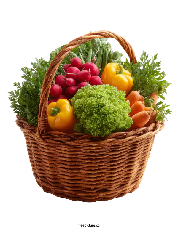 [Transparent Background PNG]Assorted Fresh Vegetables in Wicker Basket