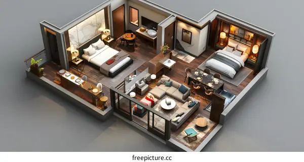 Hotel room 3D rendering