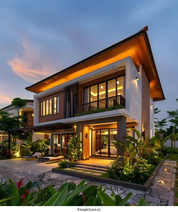 Modern Luxury Home with Outdoor Patio and Lush Greenery