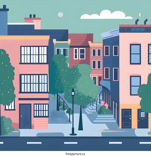 Illustration of Cityscape with Buildings and Trees