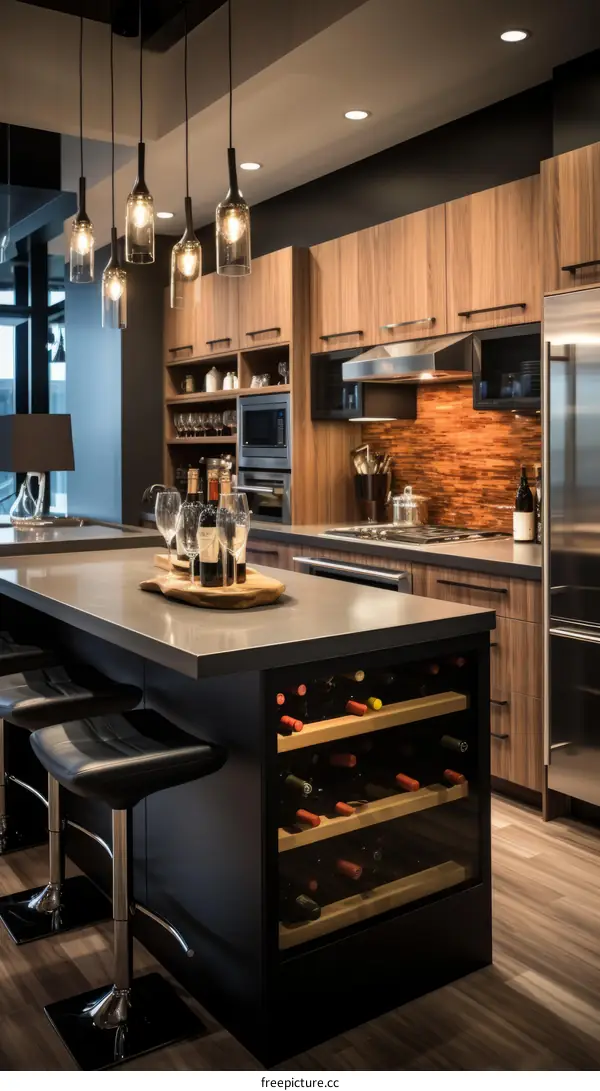 kitchen island with wine rack