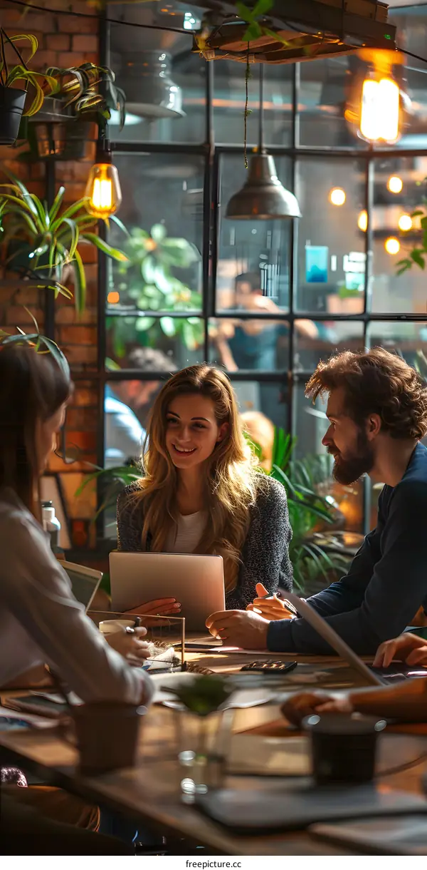 Group of People Working Together in a Cafe