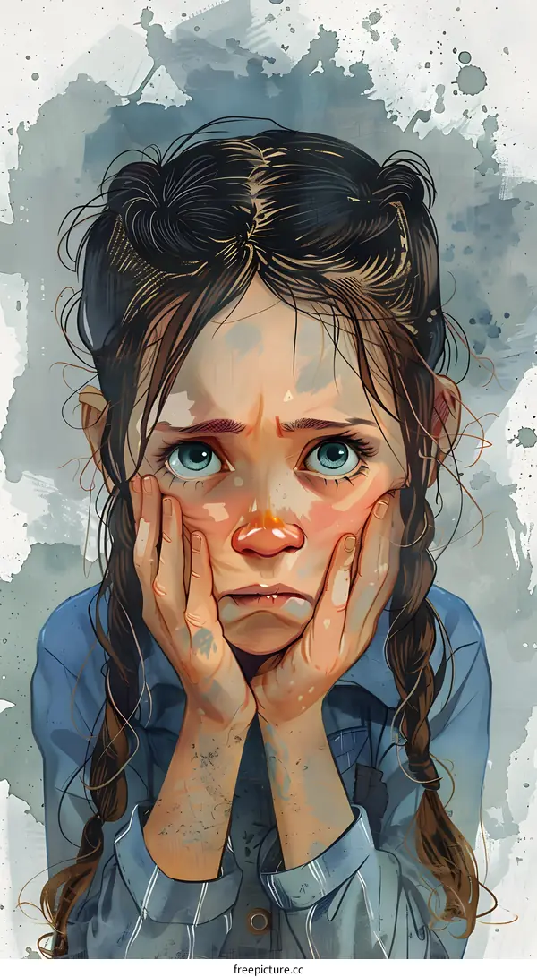 Portrait of a girl with brown hair and blue eyes