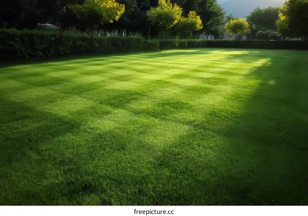 Beautiful Green Lawn in Sunny Day