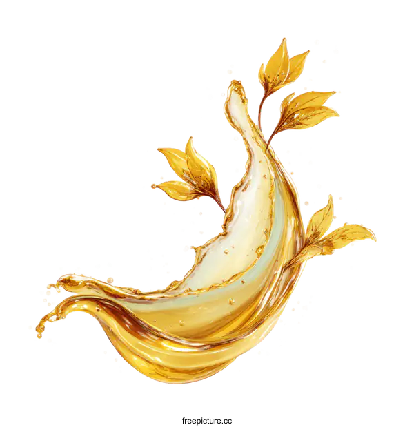 [Transparent Background PNG]Golden Oil Splash with Flowers Illustration