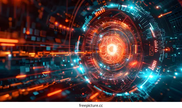 Orange and Blue Futuristic Digital Illustration