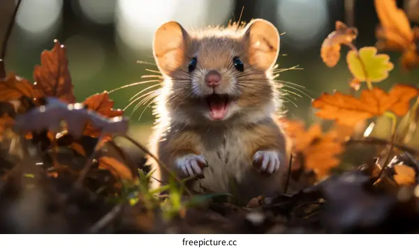 A cute mouse standing on the forest floor