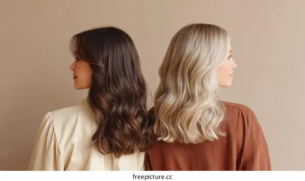 Two Women with Stylish Hair in Profile View