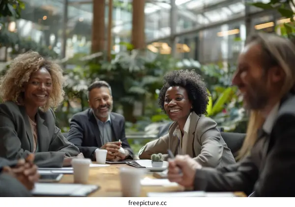 Multiethnic business team discussing ideas in a modern office