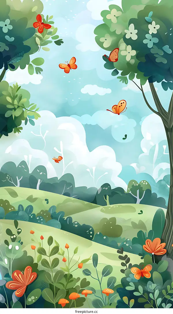 Colorful Butterfly Meadow Landscape Illustration