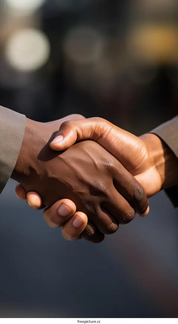 Black Businessmen shaking hands outdoors