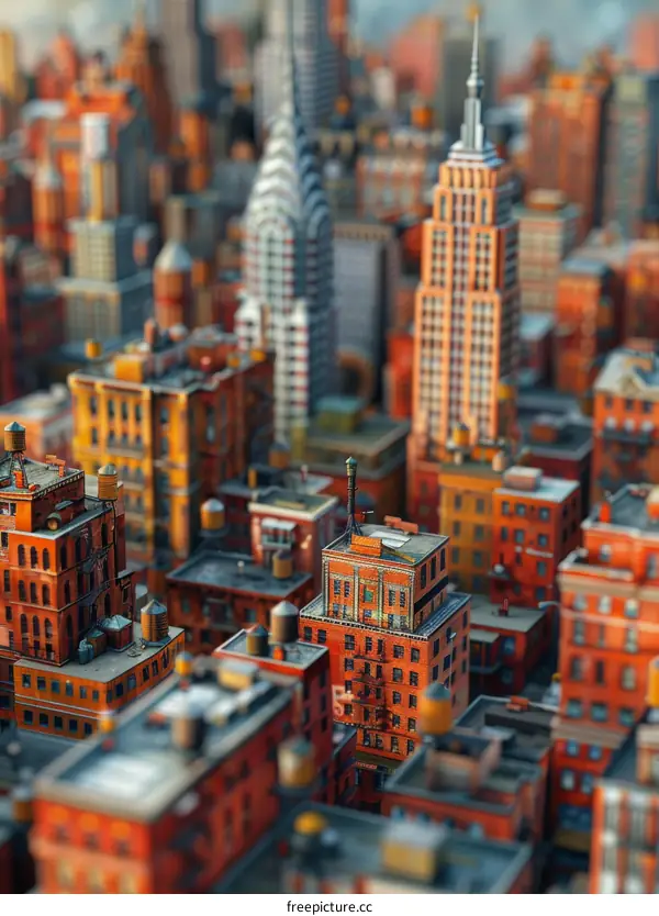 Miniature Cityscape of Brick Buildings