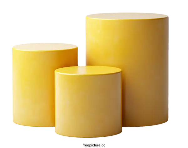 [Transparent Background PNG]Three Yellow Cylindrical Display Stands