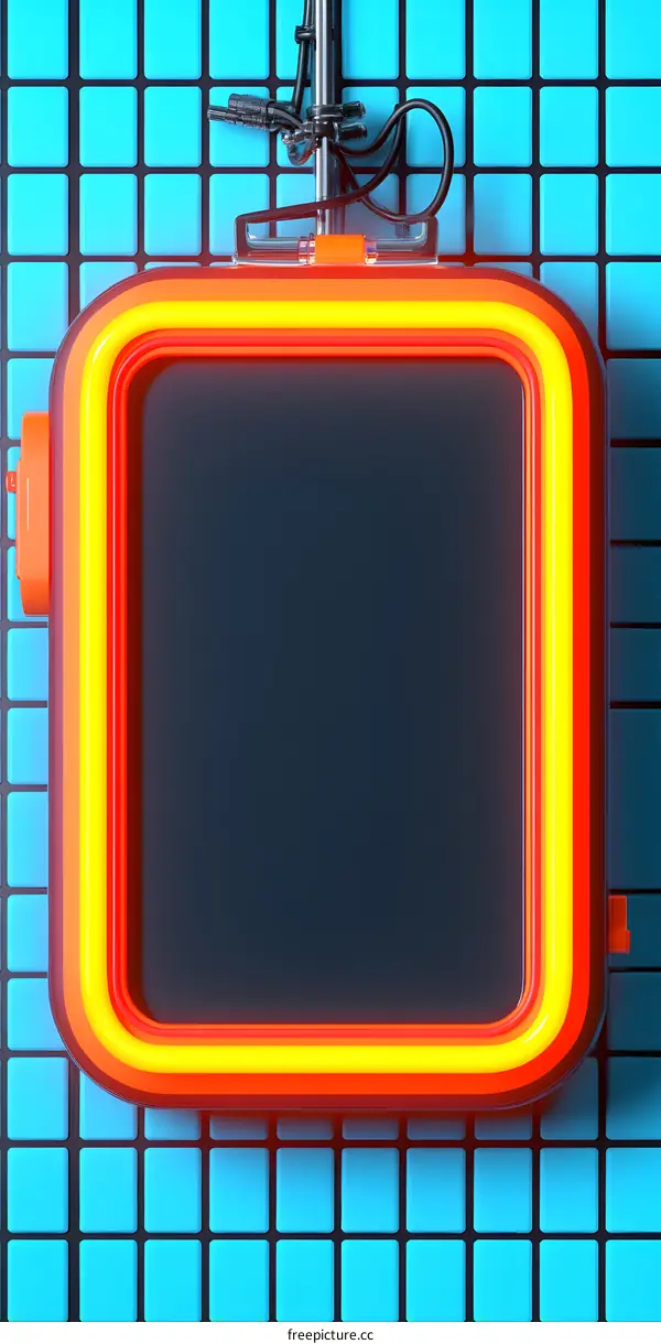 Abstract Neon Sign on a Blue Tile Background