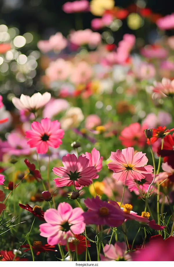 Close up of Pink and White Cosmos Flowers