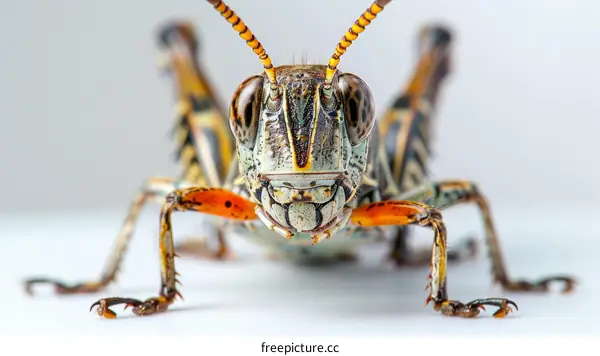 A grasshopper's face closeup