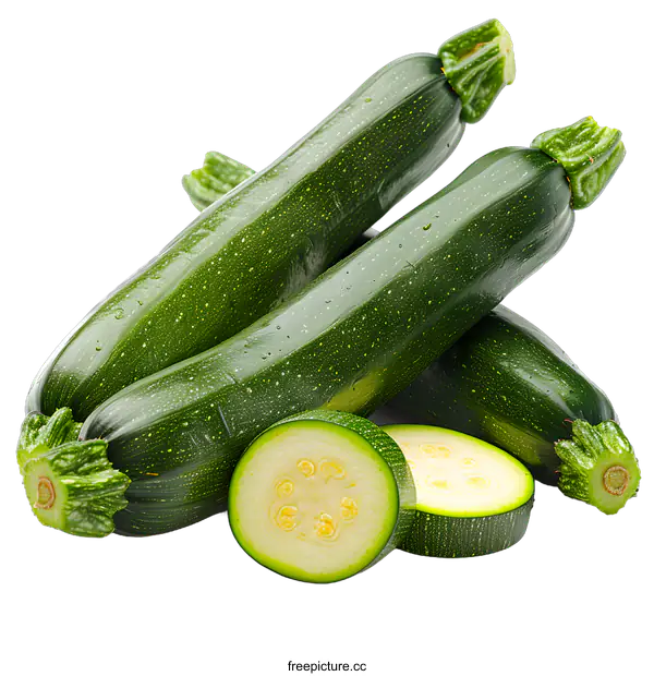 [Transparent Background PNG]Fresh green zucchini on white background
