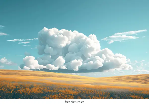 A large white cloud floats above a golden prairie