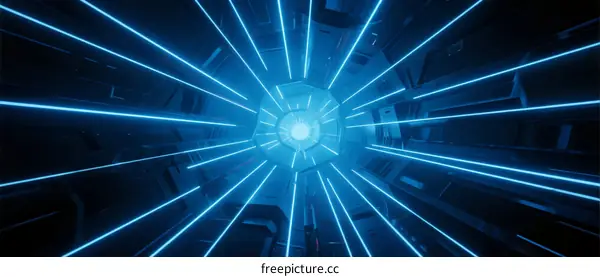 Blue Laser Beams Radiating from Central Circle in Futuristic Design