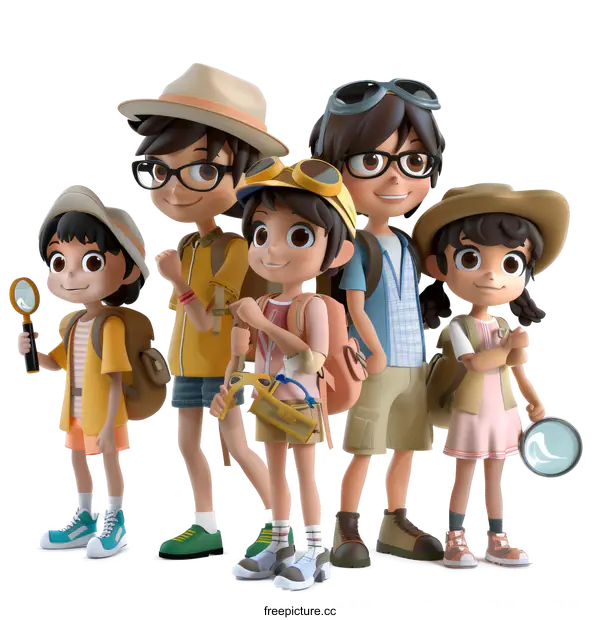 [Transparent Background PNG]Group of Kids Ready for Adventure