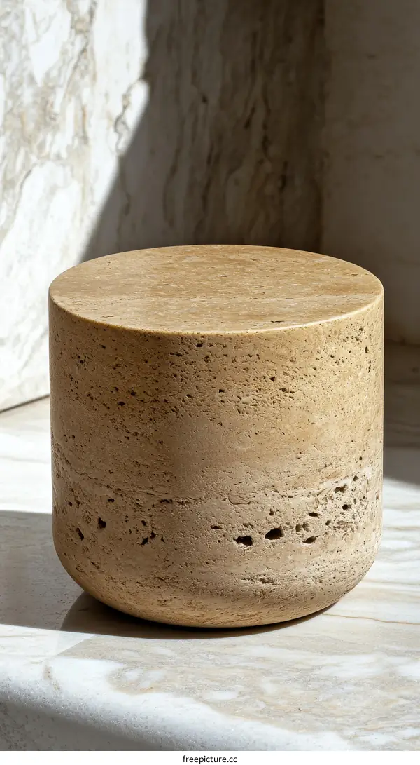 Beige Stone Cylindrical Display Stand