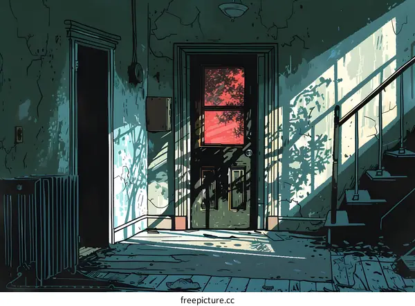 Old House Entrance With Sunlight Shining Through Window