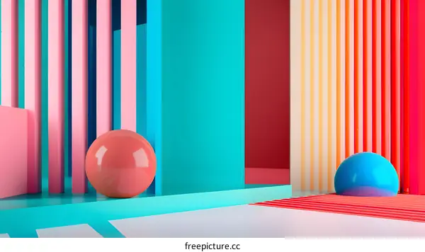 Abstract Colorful Background With Geometric Shapes and Spheres