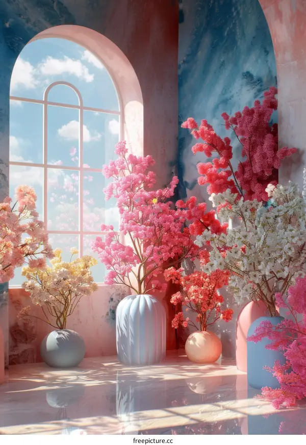 Pastel Floral Interior Scene with Window