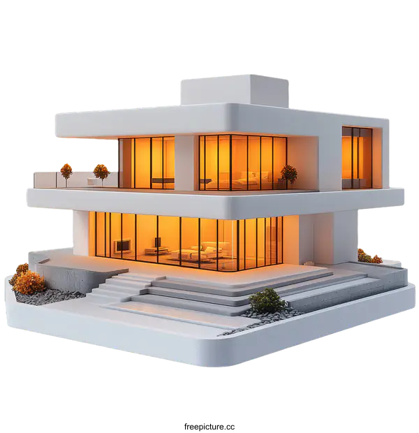 [Transparent Background PNG]Modern Luxury House Exterior Design Illustration