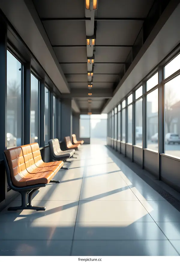 Modern Empty Corridor with Benches