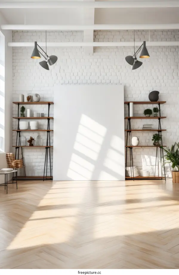 Bright and Airy Industrial Style Living Room With Brick Walls and Large Windows