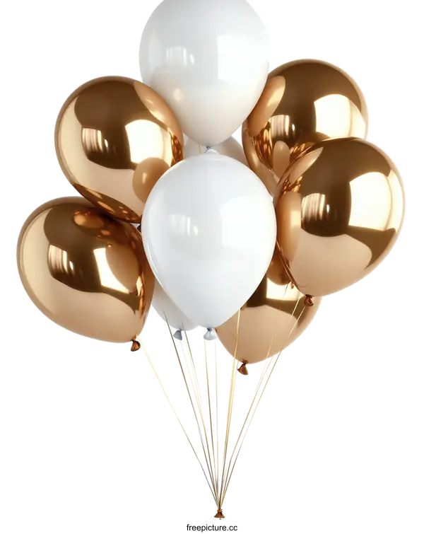 [Transparent Background PNG]Bunch of Metallic Balloons in Gold and White