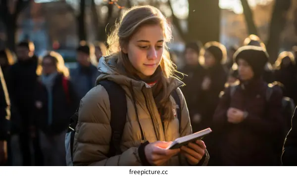 Young woman reading a book outdoors