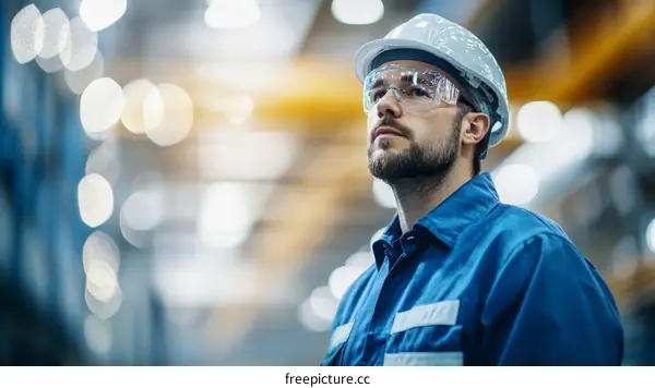 Caucasian Male Industrial Worker in Factory