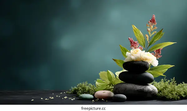 Zen Garden Arrangement with stones and flowers