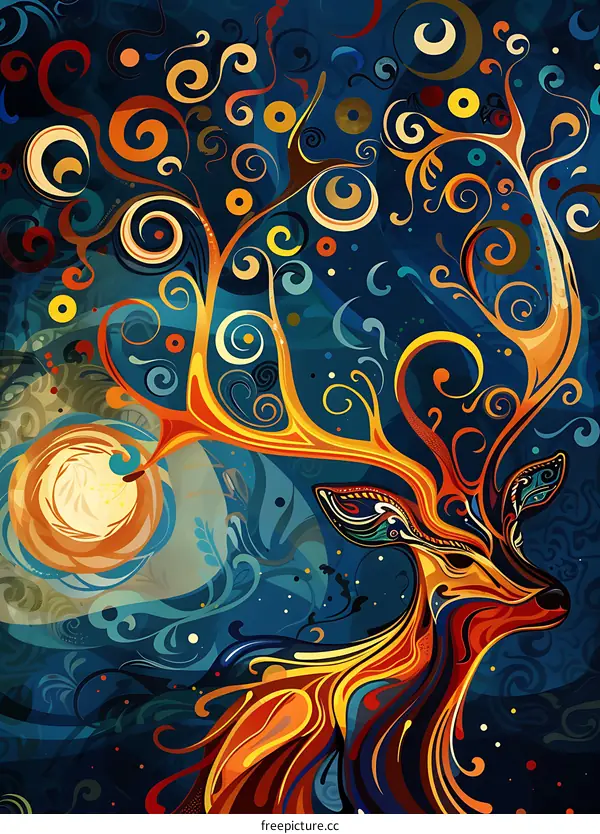 Abstract Colorful Deer with Spirals