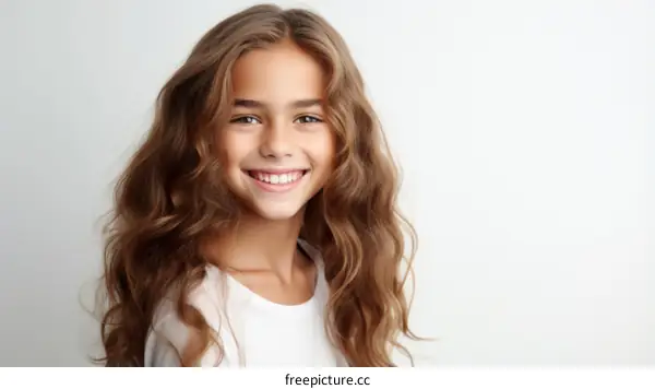 Portrait of a smiling young girl with long brown hair